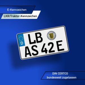 Leichtkraftrad und Traktor E-Kennzeichen zweizeilig mit festem E