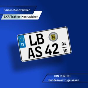 Leichtkraftrad und Traktor Saisonkennzeichen zweizeilig mit Saisonzeitraum