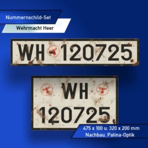 Historisches Vorkriegs-Nummernschild-Set Wehrmacht Heer WH für vorne und hinten
