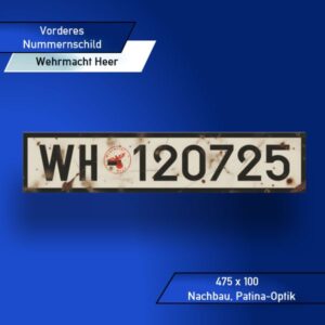 Vorderes Vorkriegs Nummernschild WH 475×100 mm